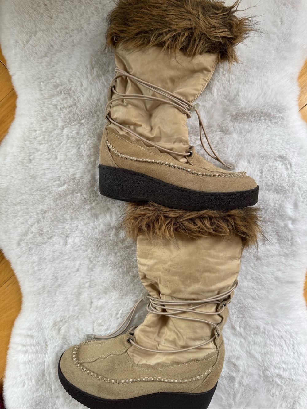 Steve Madden Beige Comfortable Faux Fur Tall Winter Boots